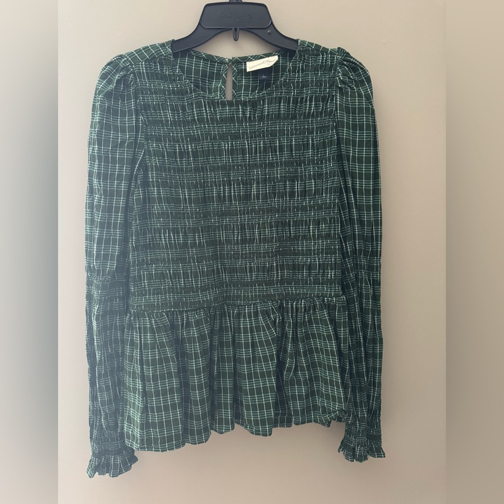 Universal Thread Dark Green Plaid Blouse, L